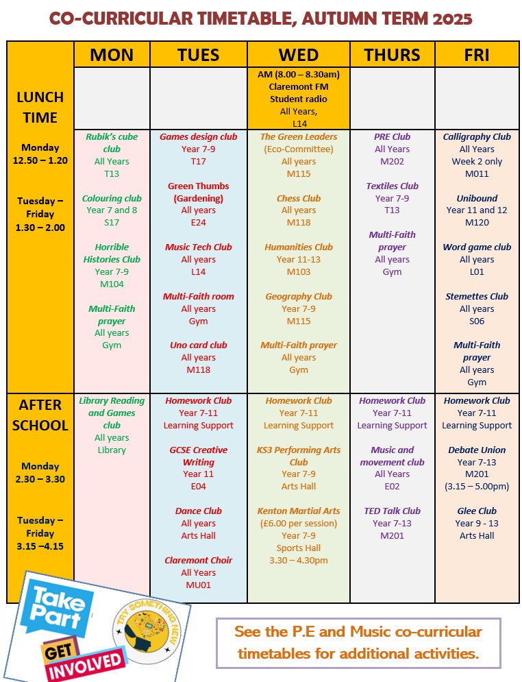 Co-Curricular Timetable Autumn 2025